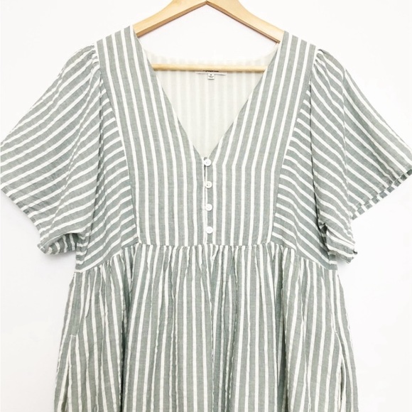 Madewell Seersucker Flutter-Sleeve Mini Dress Striped Sage Green Medium - Picture 6 of 10